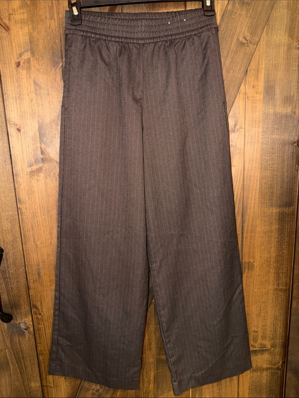 Matty M Women's Brown Pinstripe Wide-Leg Trousers